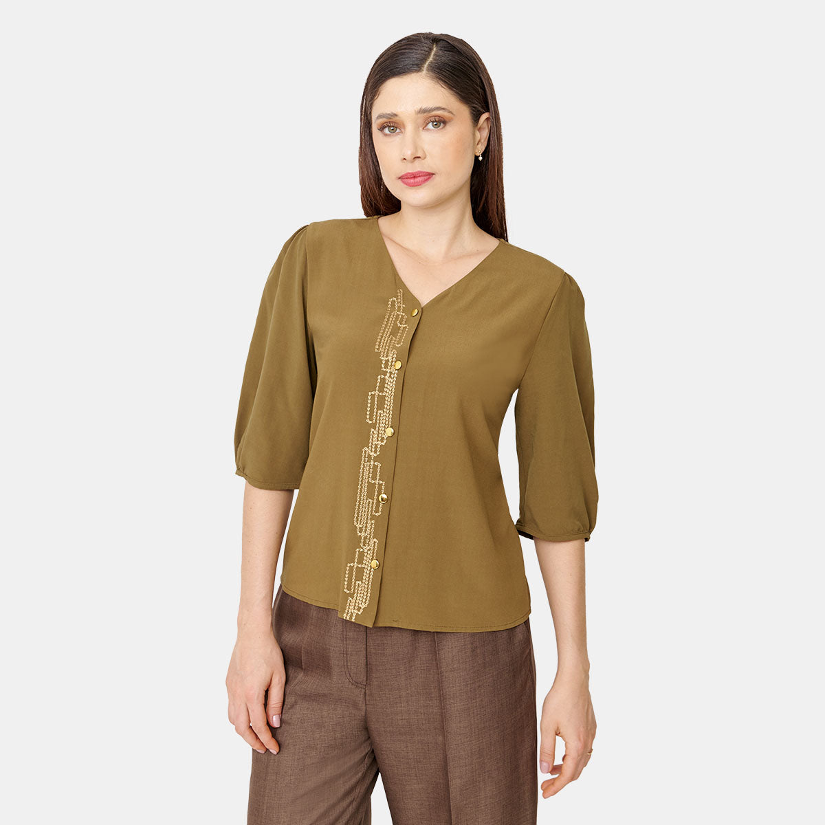 Blusa abierta con detalle bordado Vitos