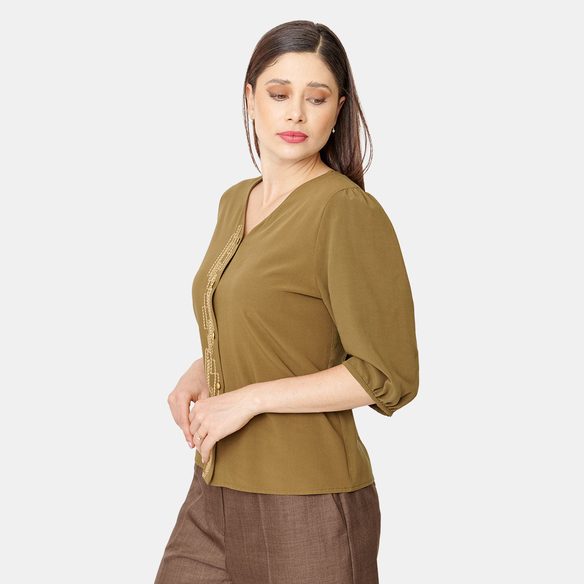 Blusa abierta con detalle bordado Vitos