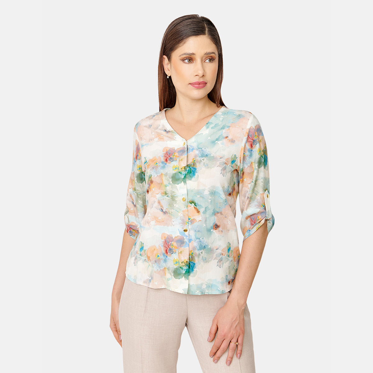 Blusa abierta estampado floral con elevador Vitos