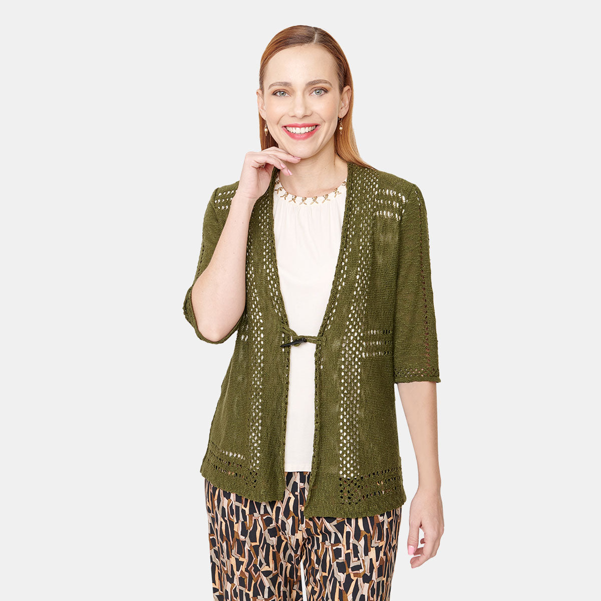 Cardigan calado verde olivo Vitos
