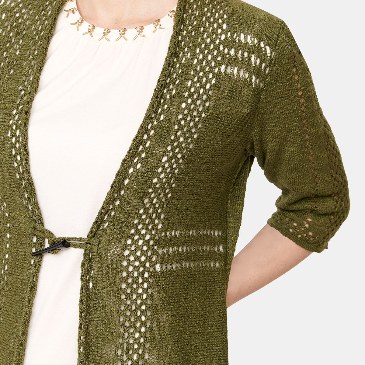 Cardigan calado verde olivo Vitos