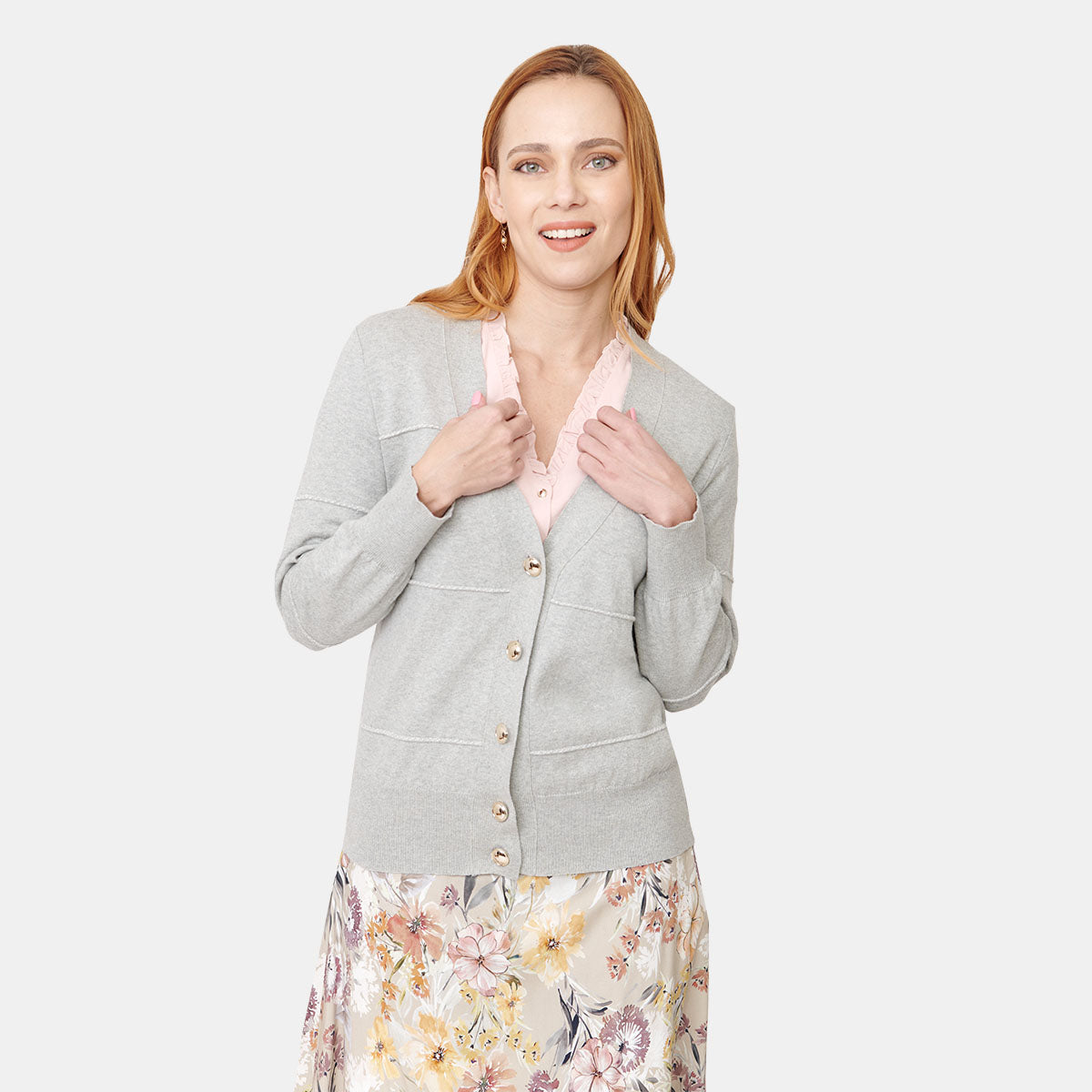 Cardigan escote V manga larga color gris Vitos