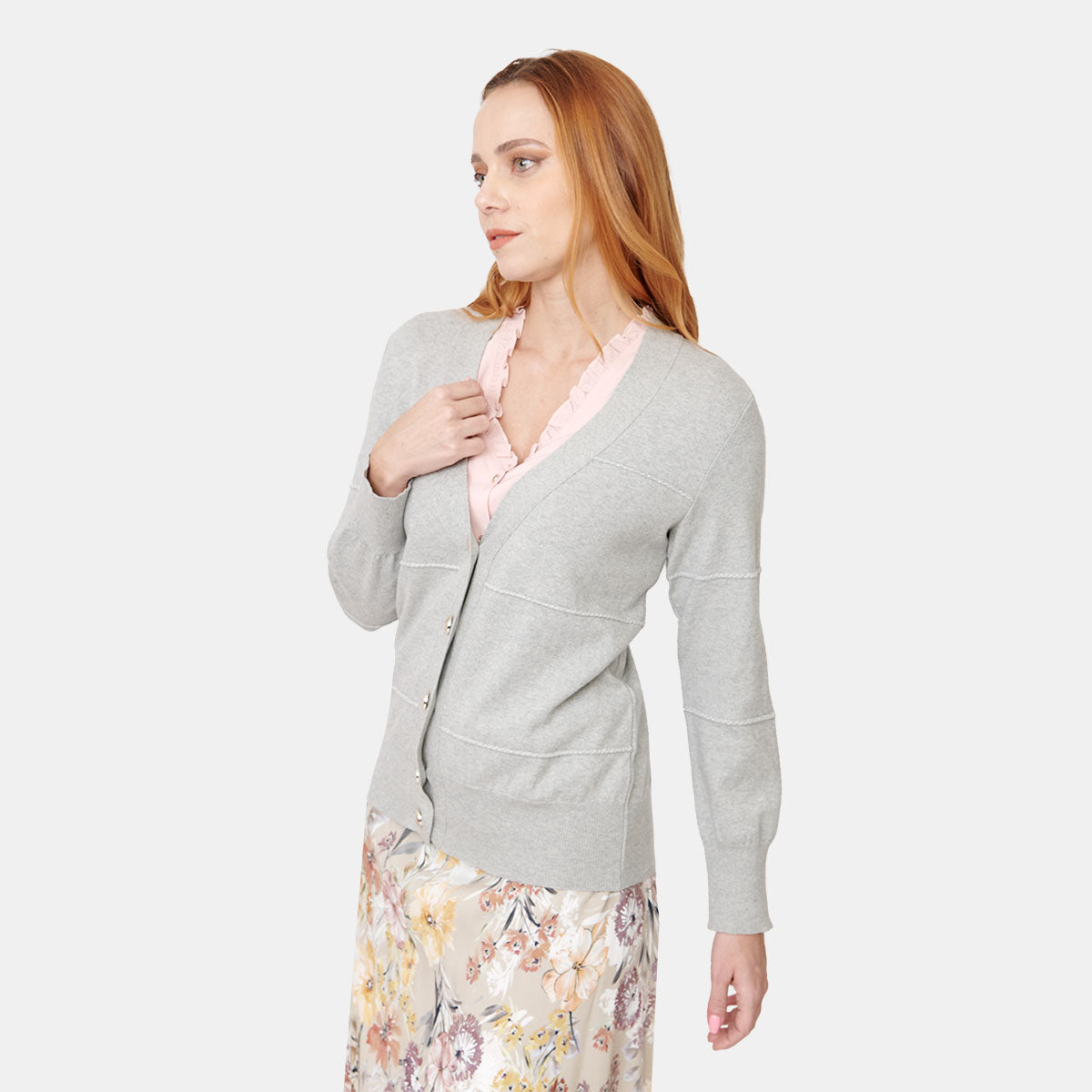 Cardigan escote V manga larga color gris Vitos