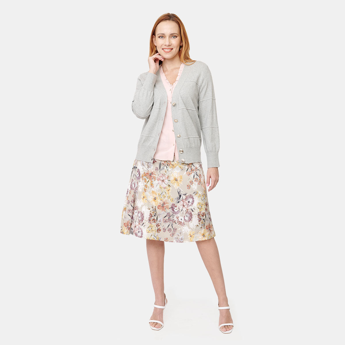 Cardigan escote V manga larga color gris Vitos