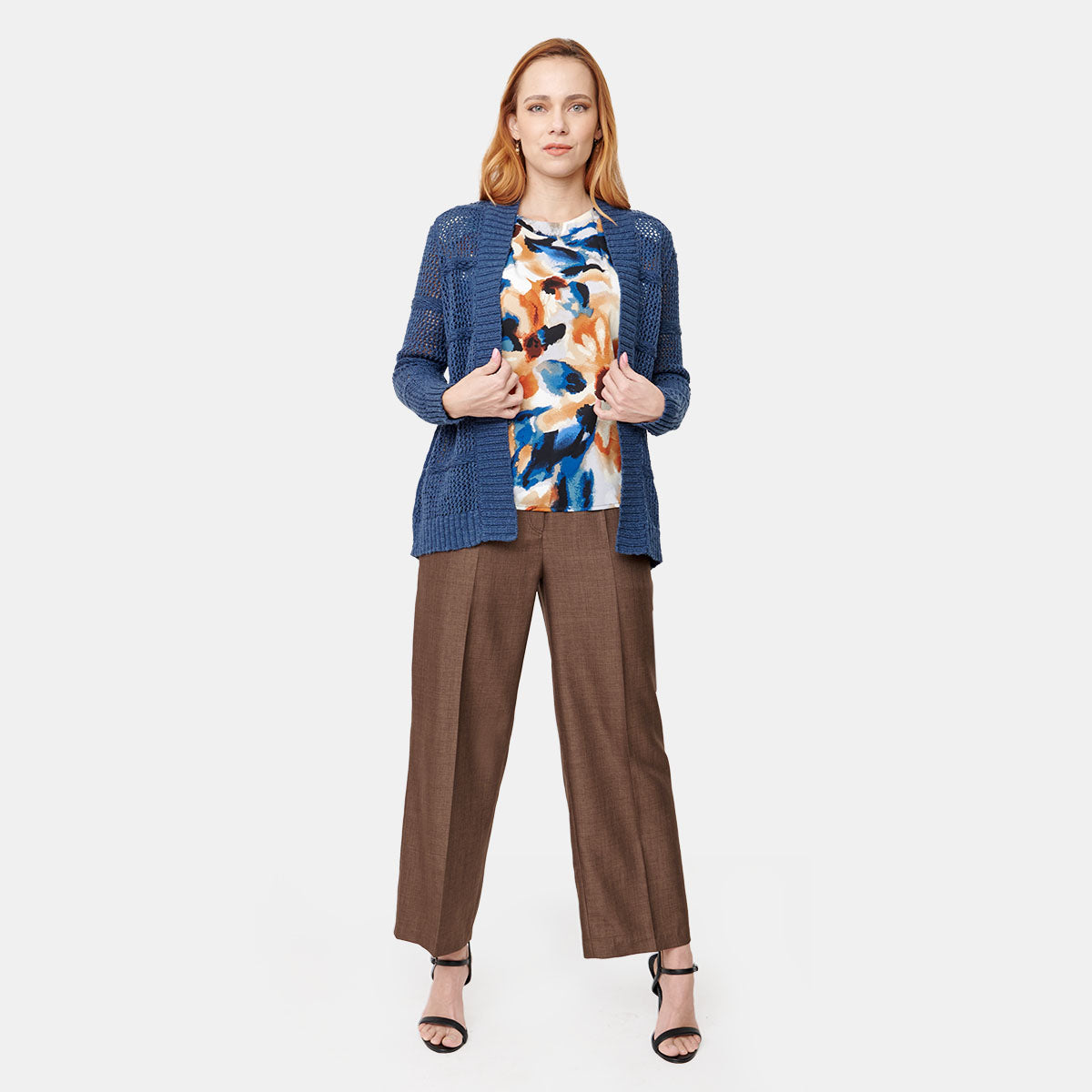 Cardigan tejido calado para dama en color azul marino Vitos