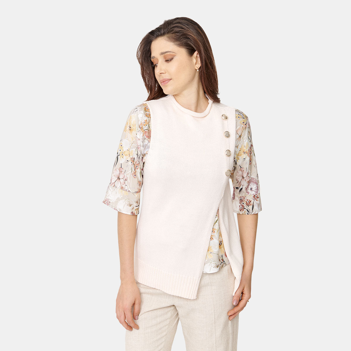 Chaleco cruzado con botones rosa