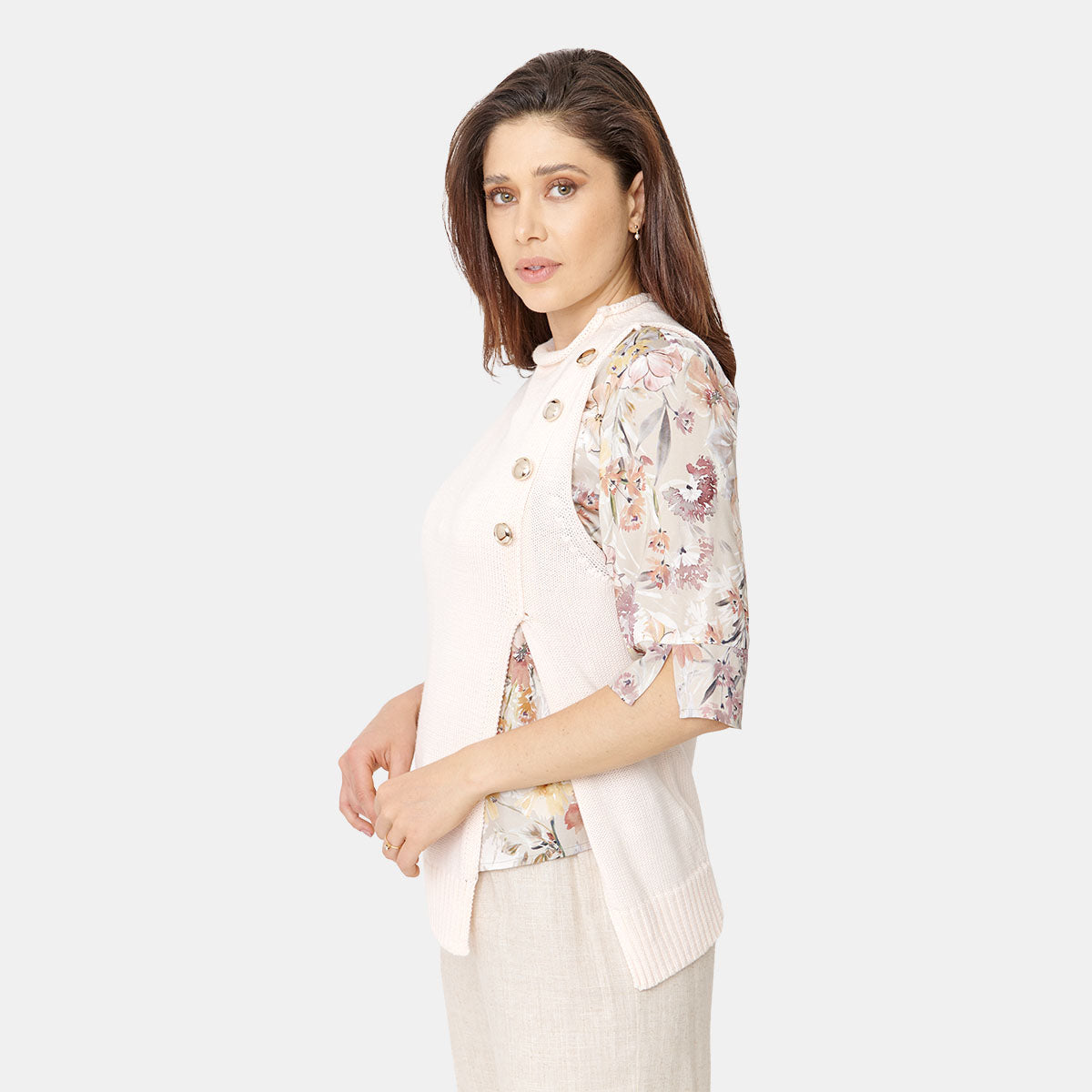 Chaleco cruzado con botones rosa