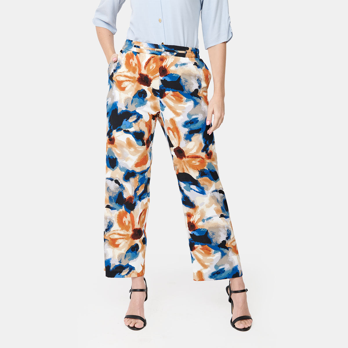 Pantalón estampado con hebilla para dama Calypso