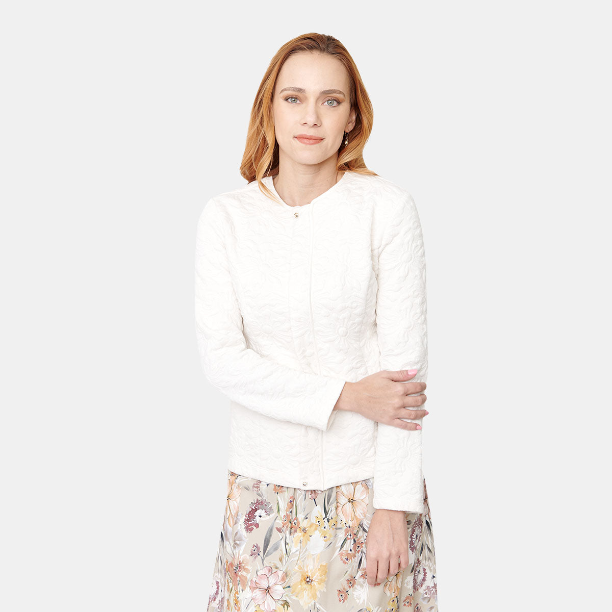 Saco blanco para dama acolchado con flores Vitos