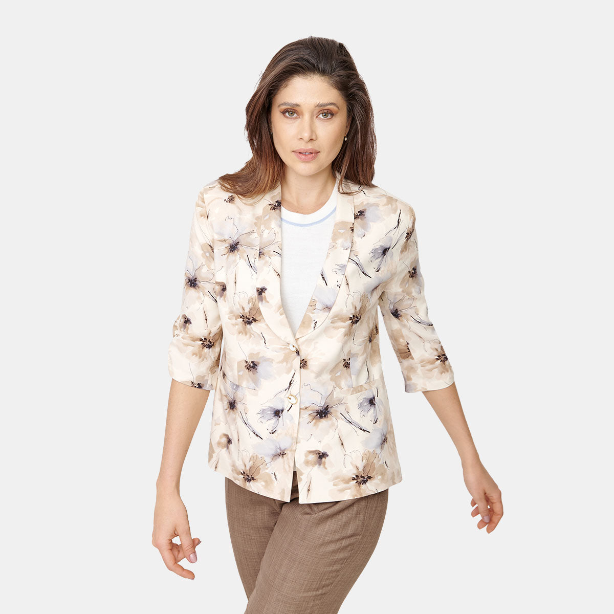 Saco estampado floral escote plizado marca Vitos