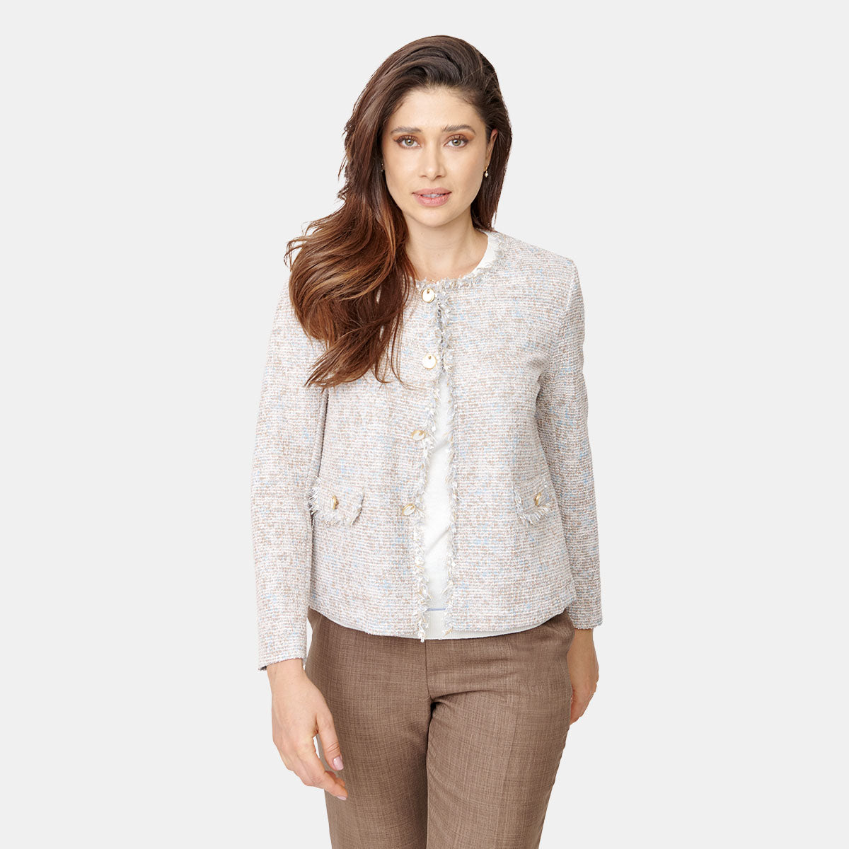 Saco estilo coco de tweed con bolsas marca Vitos