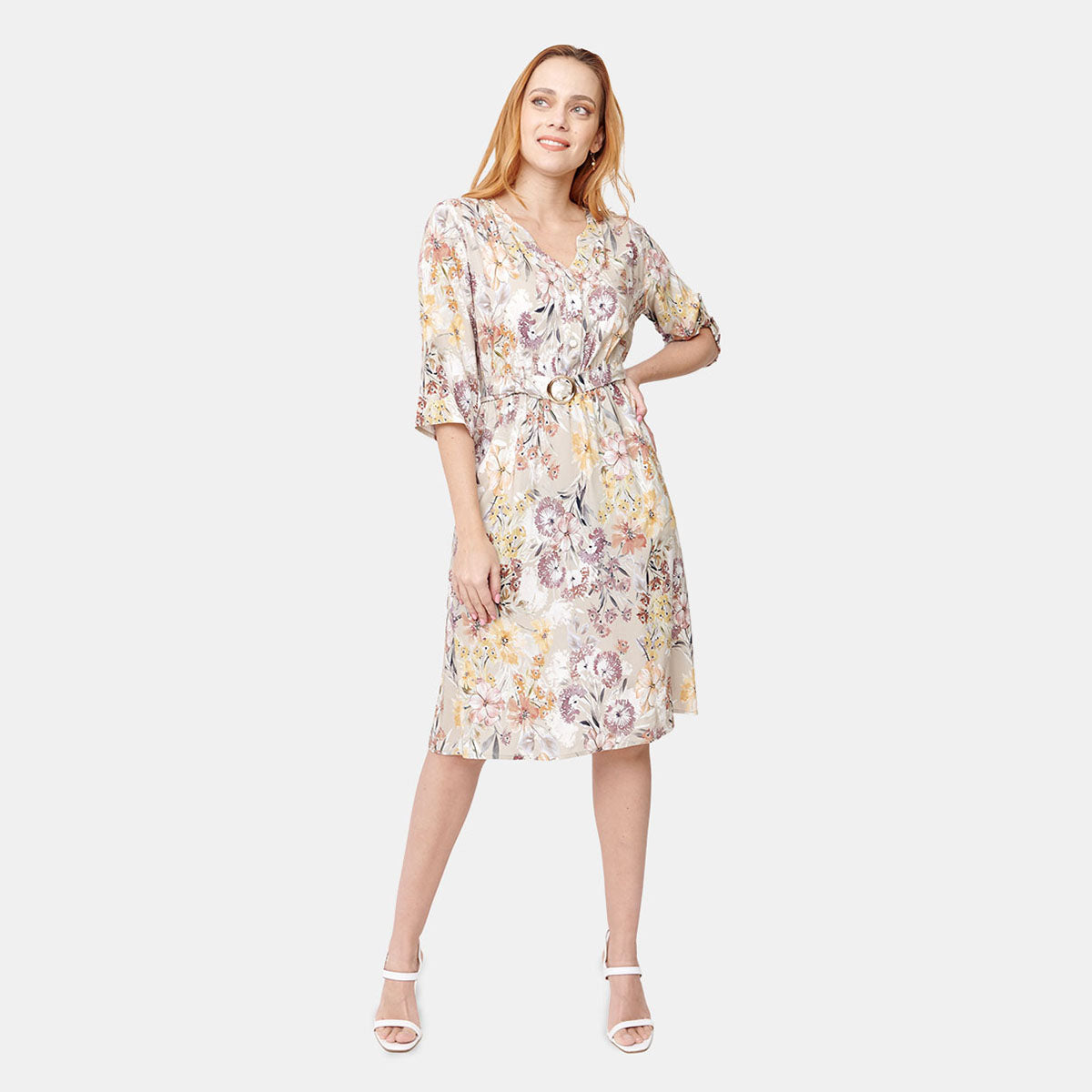 Vestido estampado floral con cinrturón Vitos