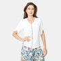blusa blanca con detalles bordados al frente y mangas 3/4 para damas marca Vitos