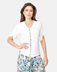 blusa blanca con detalles bordados al frente y mangas 3/4 para damas marca Vitos