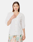 Blusa blanca escote V bordado Vitos