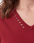 Blusa punto escote V calado manga 3/4 - C0008