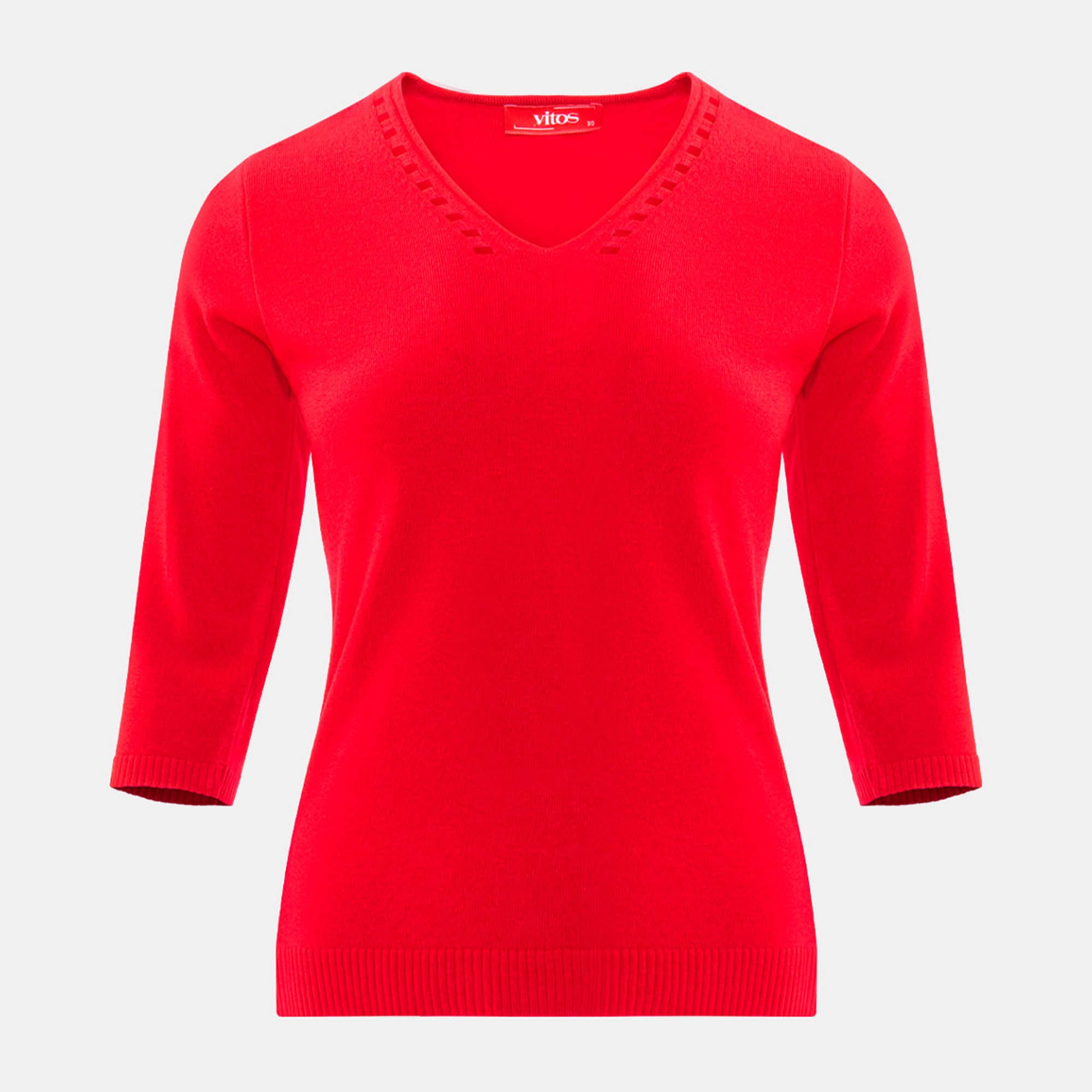 Blusa punto escote V calado manga 3/4 - C0008
