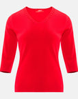 Blusa punto escote V calado manga 3/4 - C0008
