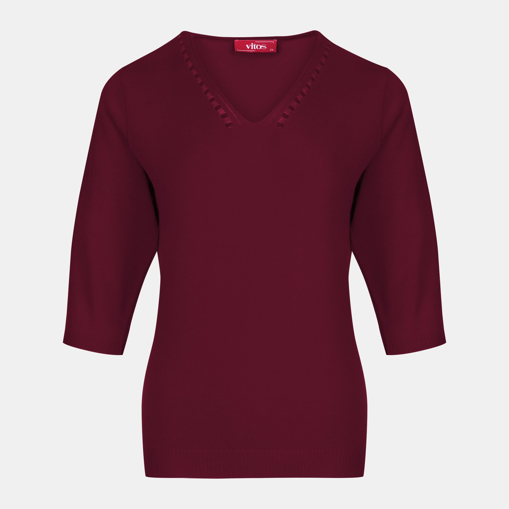 Blusa punto escote V calado manga 3/4 - C0008 invierno