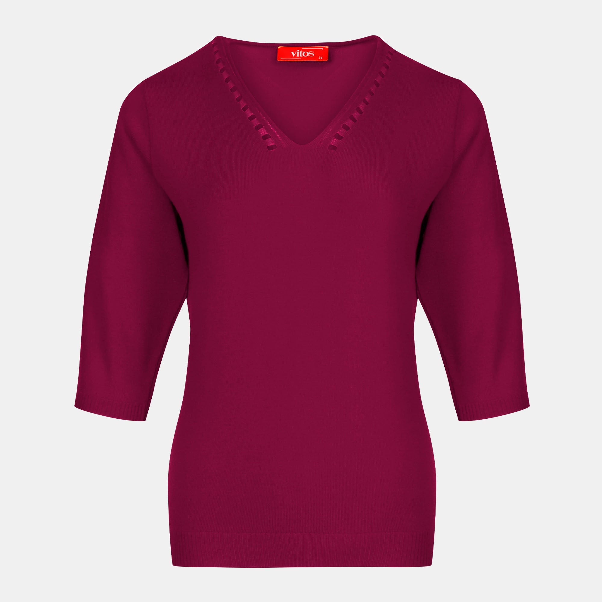 Blusa punto escote V calado manga 3/4 - C0008