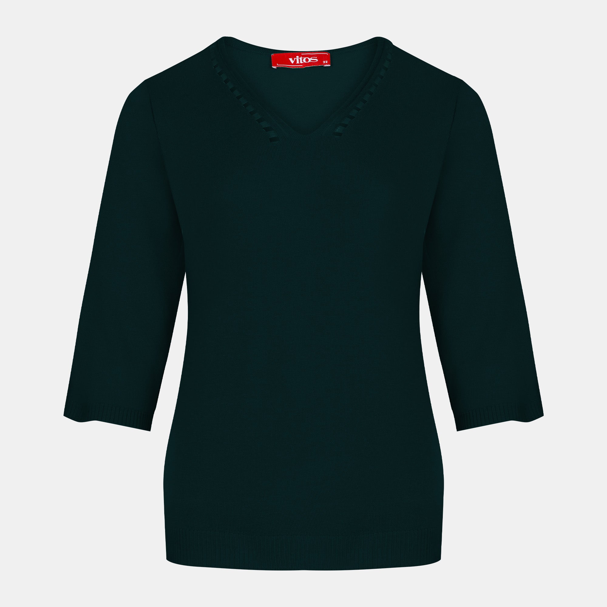 Blusa punto escote V calado manga 3/4 - C0008 invierno