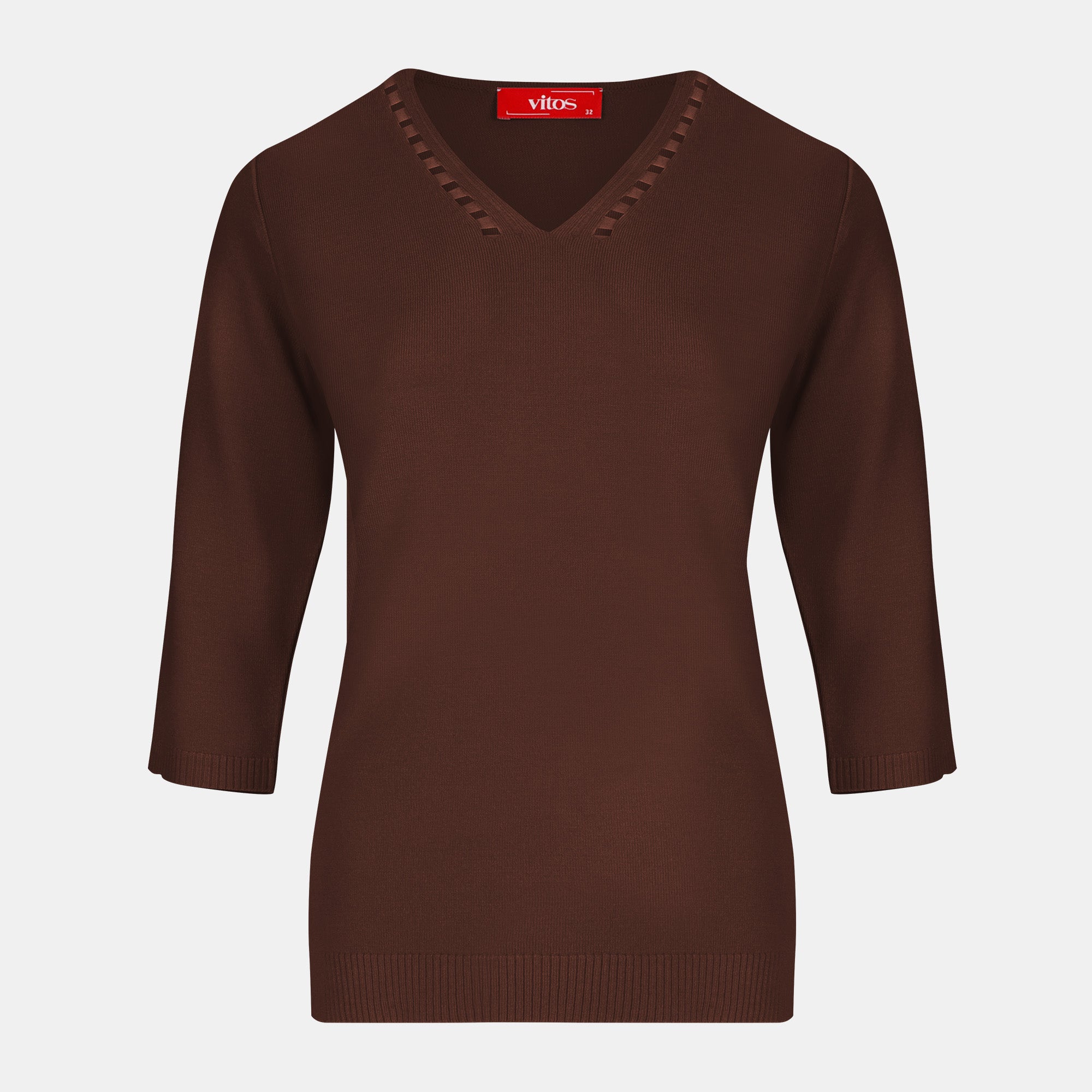 Blusa punto escote V calado manga 3/4 - C0008 invierno