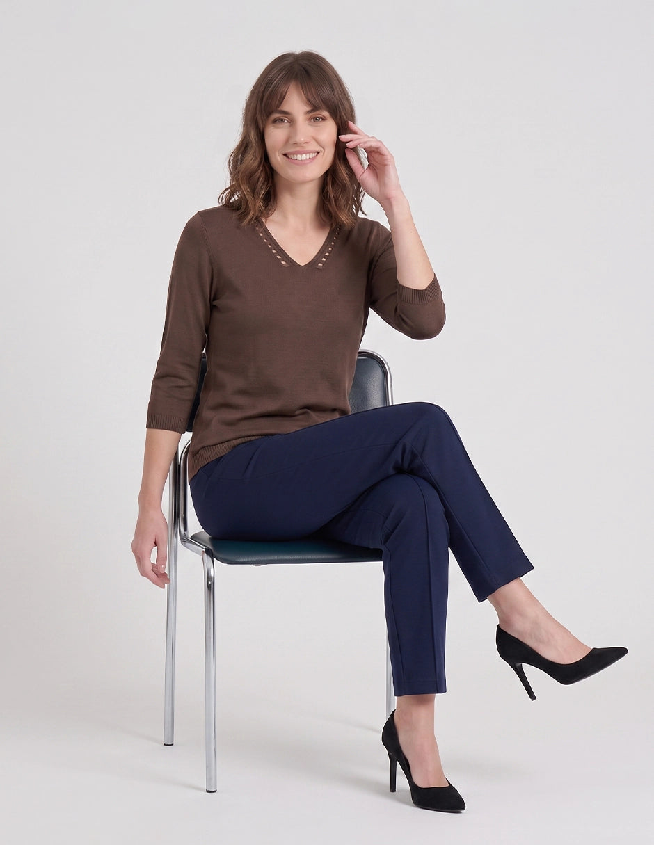 Blusa punto escote V calado manga 3/4 - Vitos