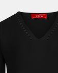 Blusa punto escote V calado manga 3/4 - C0008
