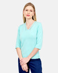 Blusa punto escote V calado manga 3/4 - C0008