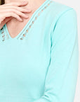 Blusa punto escote V calado manga 3/4 - C0008