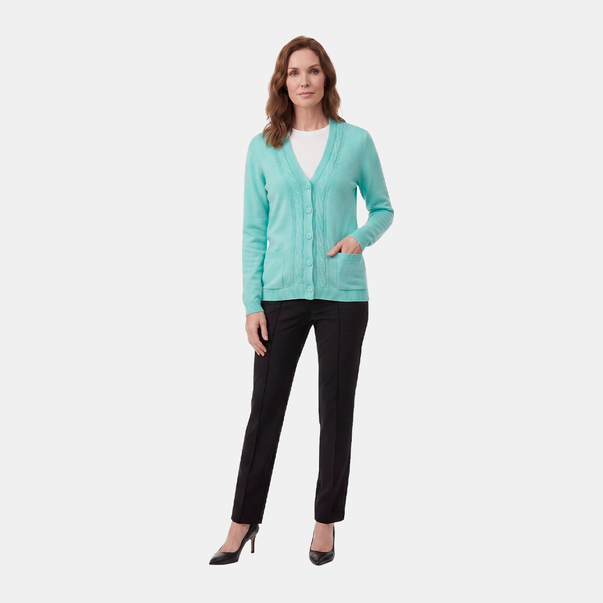 Cardigan punto escote en v trenzas básico Verano