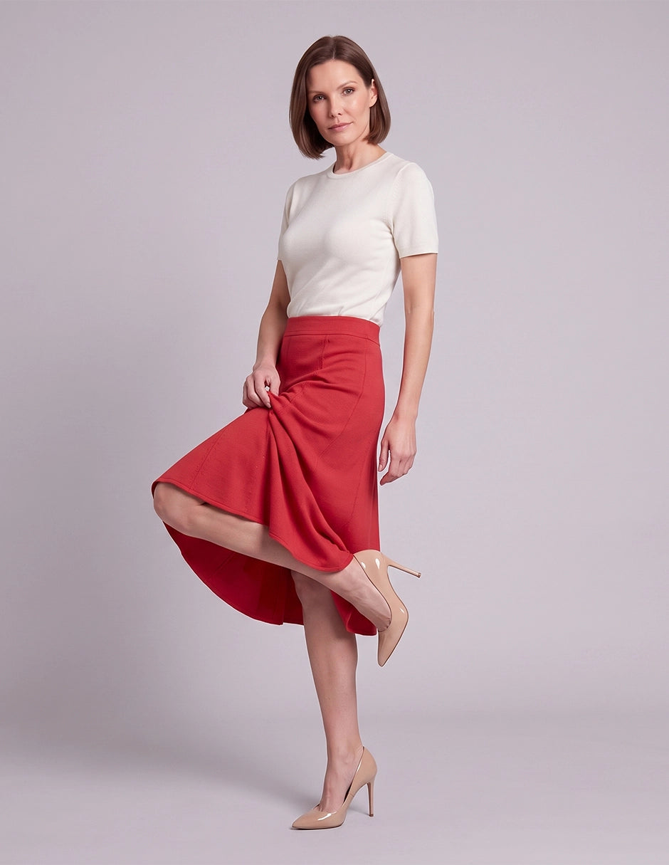 Falda Midi de Punto Línea A, color escarlata - Vitos