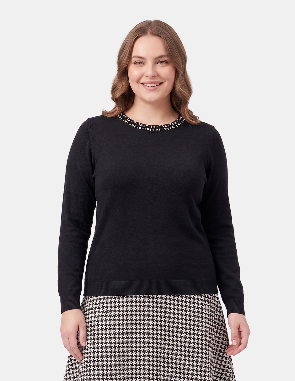 Blusa Cuello Redondo Bordada para Mujer