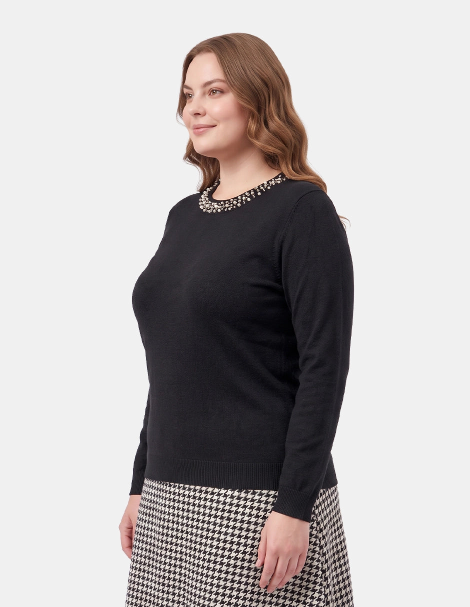 Blusa Cuello Redondo Bordada para Mujer