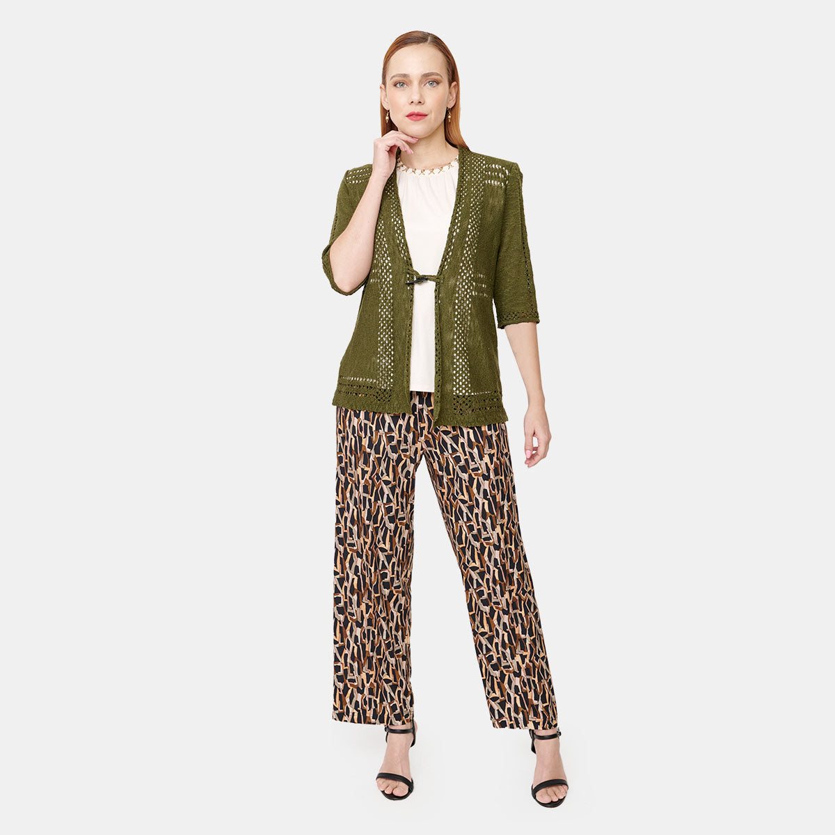 Cardigan calado verde olivo Vitos