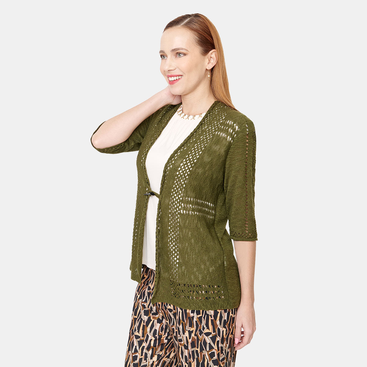 Cardigan calado verde olivo Vitos