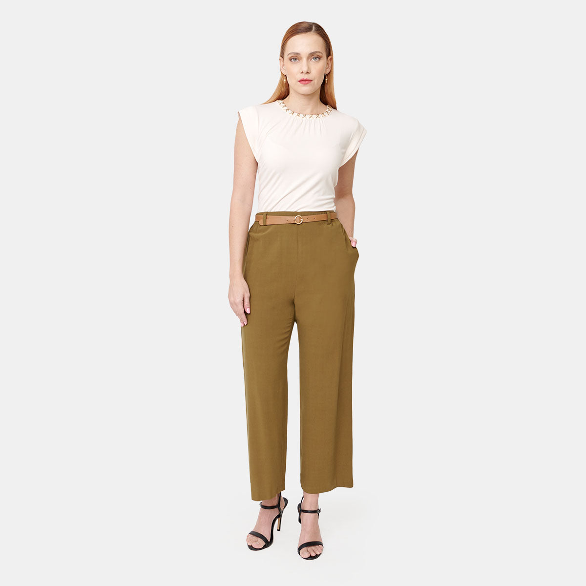 Pantalon color olivo con cinturón Vitos