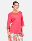 Blusa manga corrida cuello redondo con bordado Candela