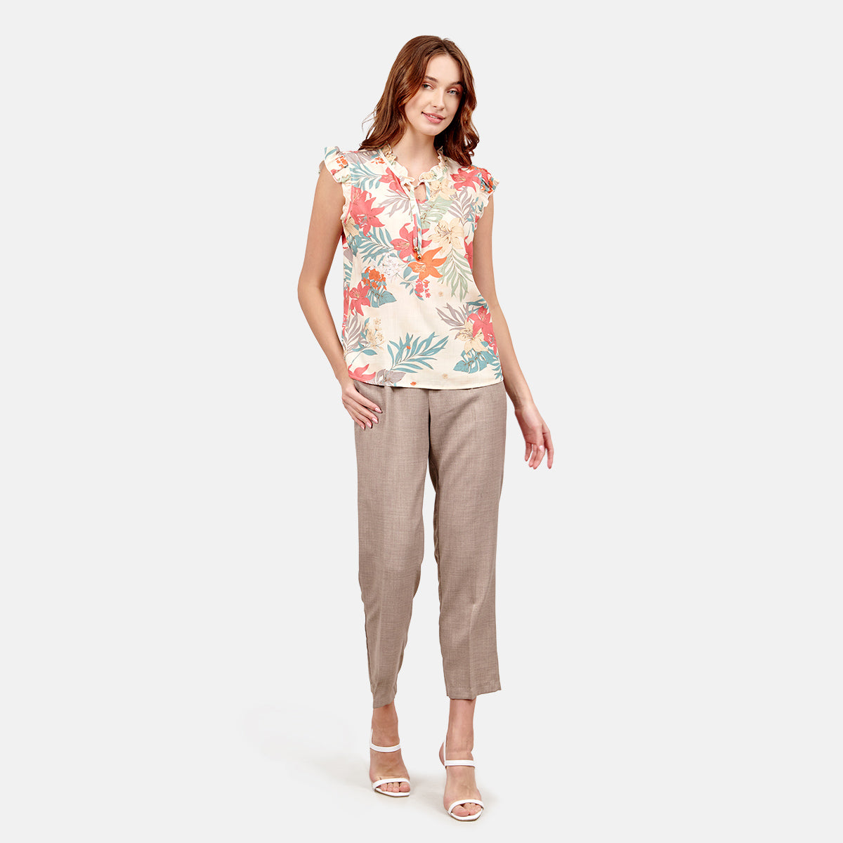 Top estampado floral pliegue en hombros Candela