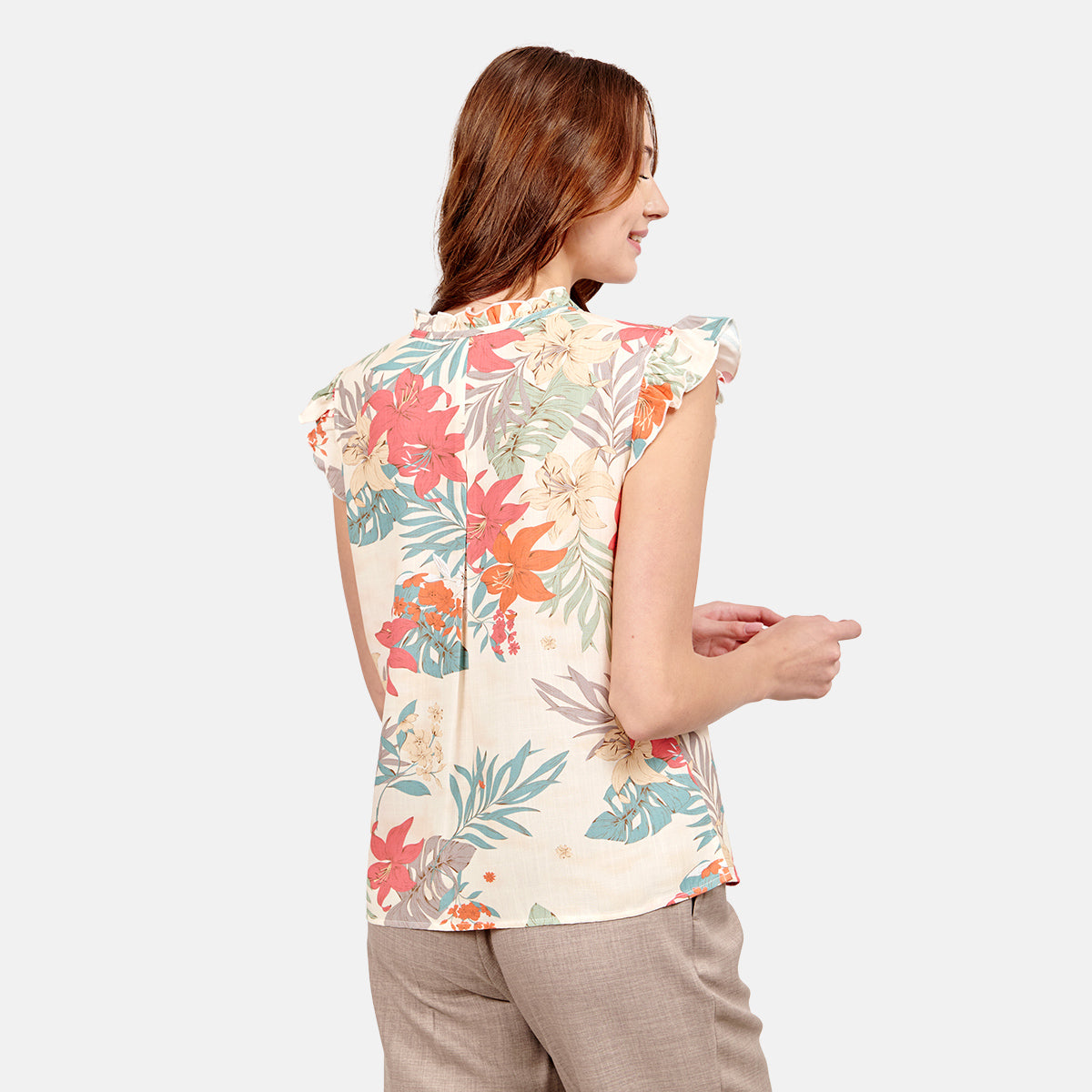 Top estampado floral pliegue en hombros Candela
