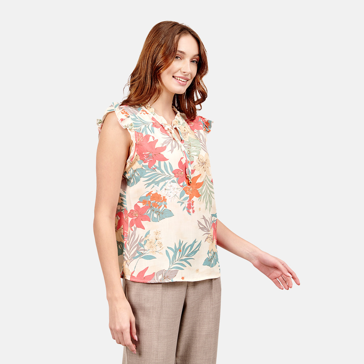 Top estampado floral pliegue en hombros Candela