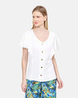 Blusa escote V manga con holanes Cadereyta