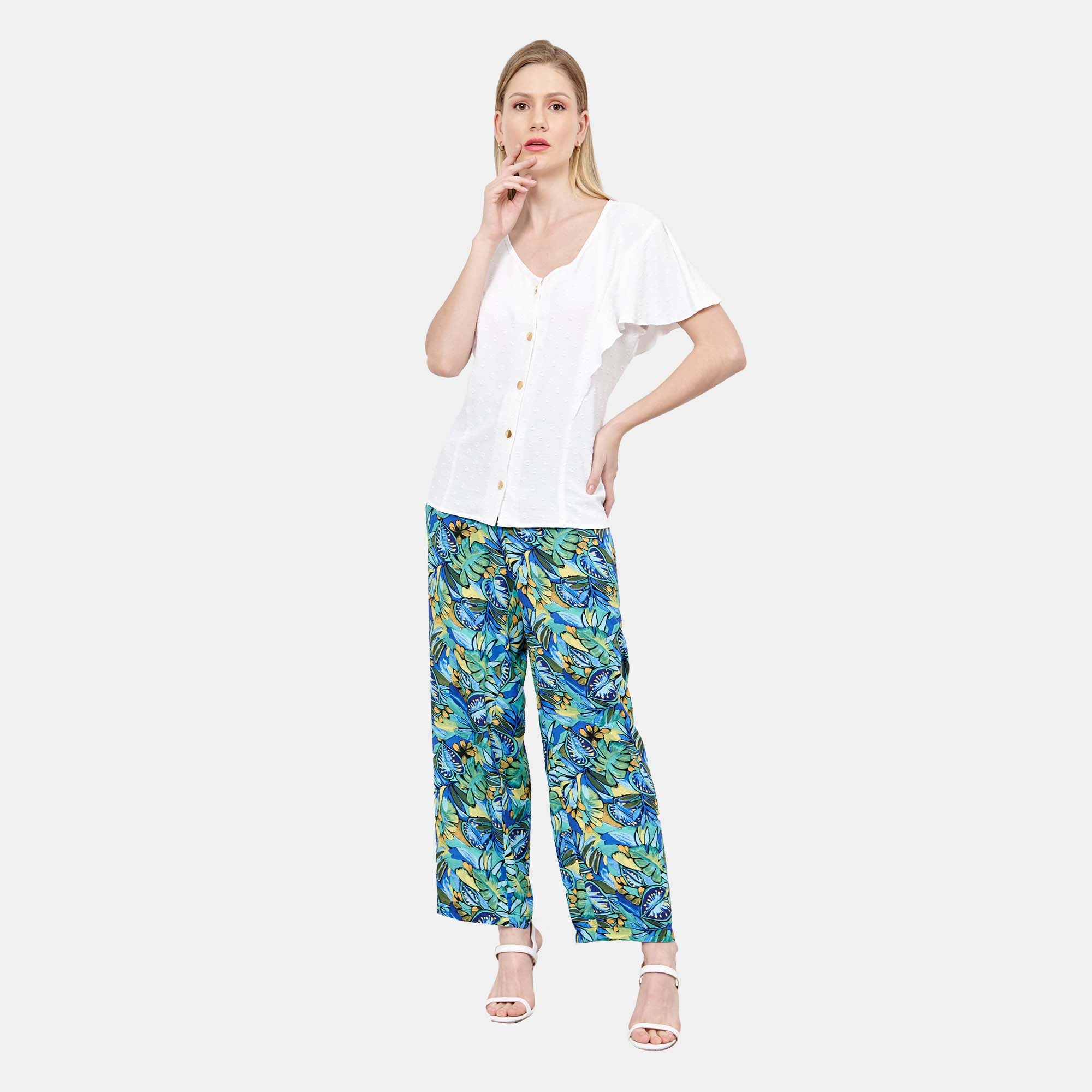 Blusa escote V manga con holanes Cadereyta