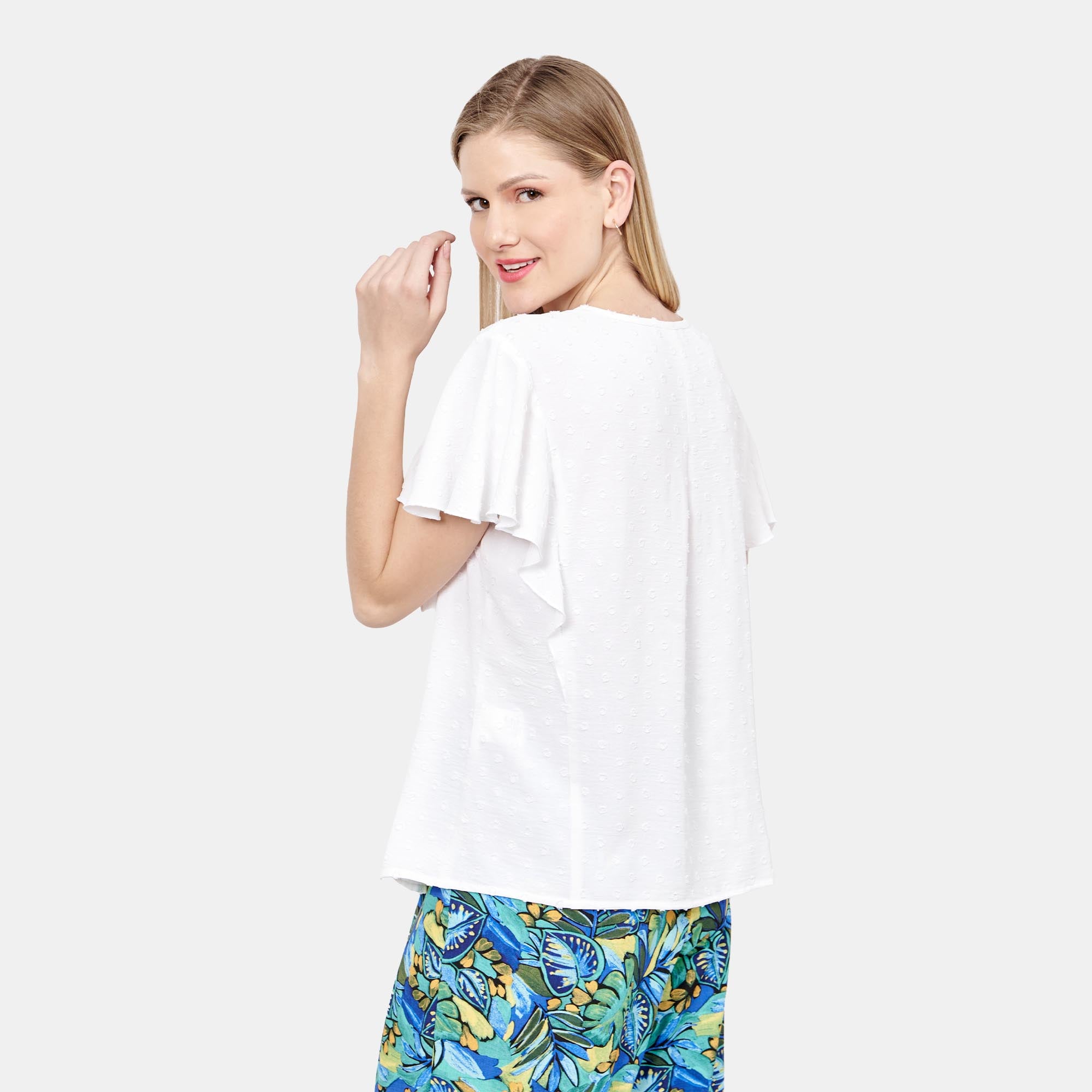 Blusa escote V manga con holanes Cadereyta
