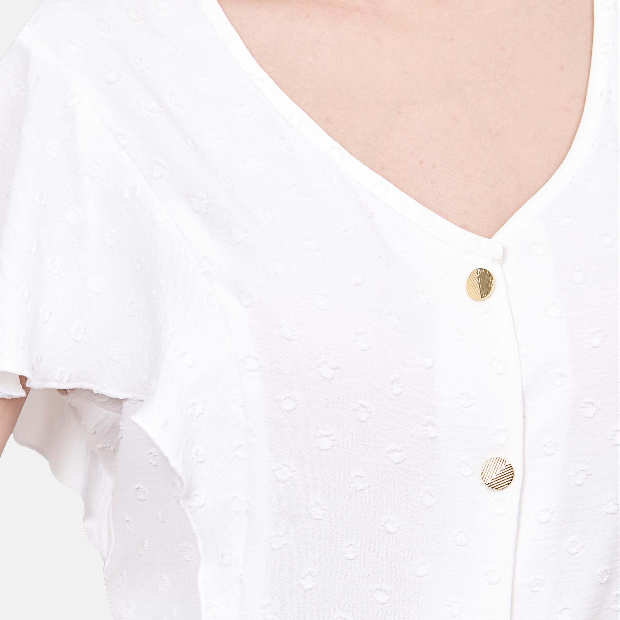 Blusa escote V manga con holanes Cadereyta