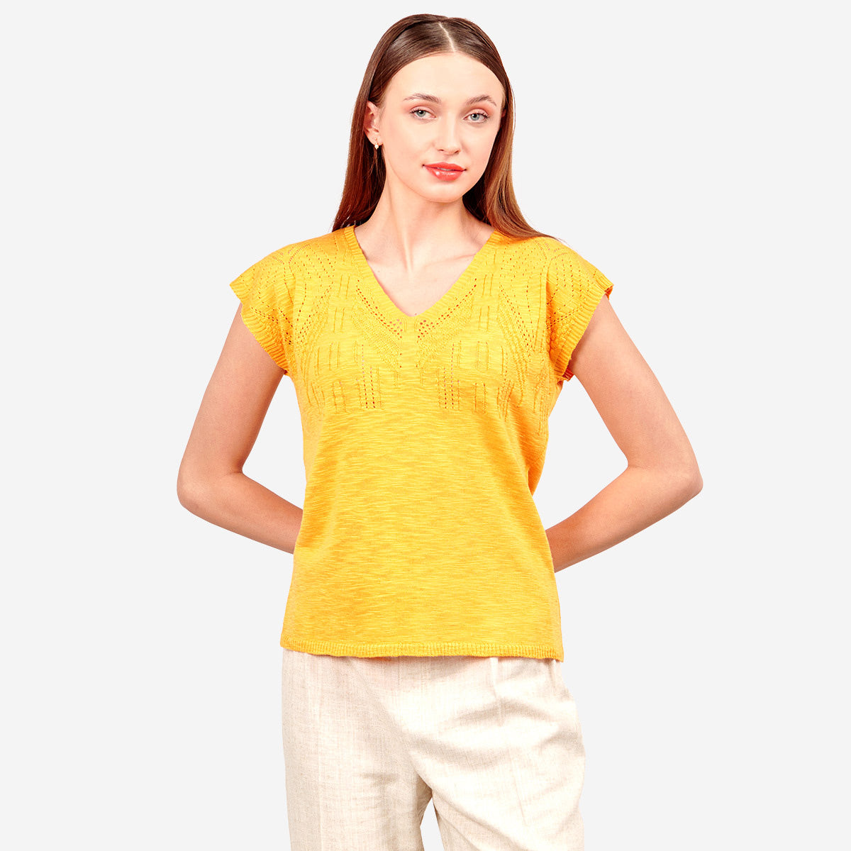 Blusa escote V manga corrida Ajijic