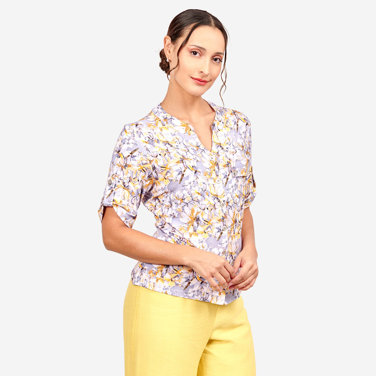 Blusa cuello mao estampado floral Sayulita
