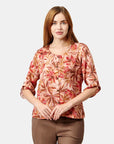 Blusa estampada cuello redondo con elevador La Glorichu