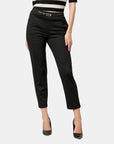 Pantalón recto con simulacion de cinturon Perla Negra