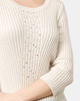 Blusa cuello ojal acanalado manga 3/4 Marquesa
